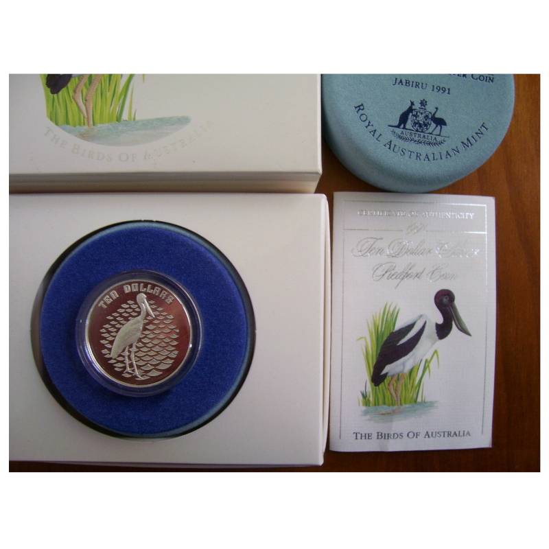 1991 $10 Silver Piedfort Proof Coin: "Bird Seires - Jabiru."