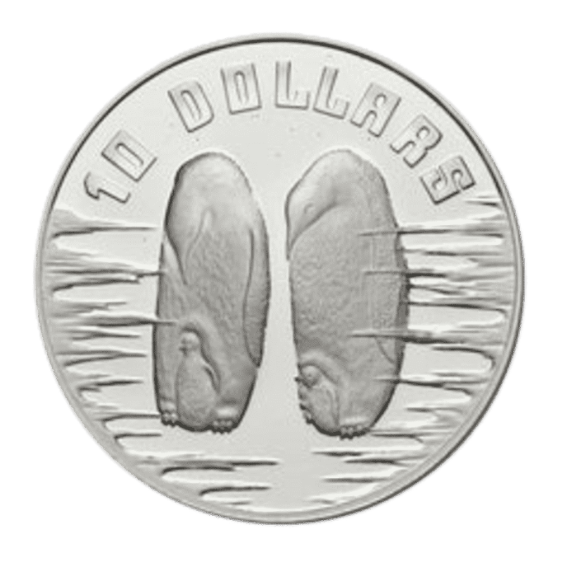 1992 $10 Silver Piedfort Proof Coin: "Bird Seires - Emporer Penguin."