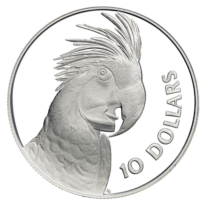 1993 $10 Silver Piedfort Proof Coin: "Bird Seires - Palm Cockatoo."