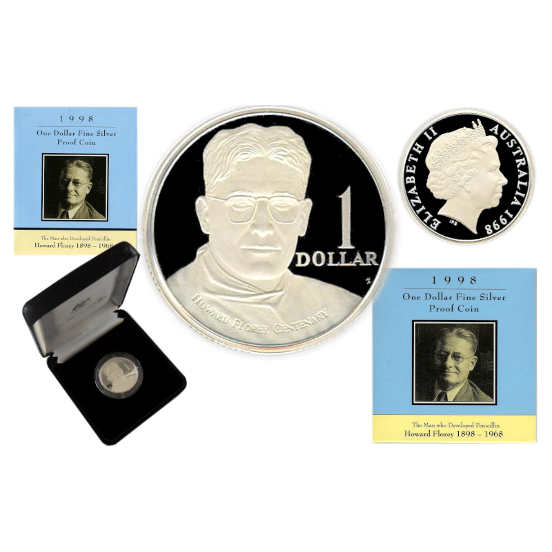 1998 $1 Silver Proof Coin: "Howard Florey 1898-1968."