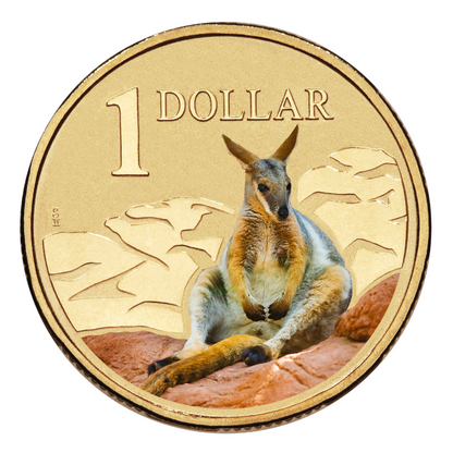 2008 $1 Uncirculated Coloured Coin: Land Series - "Rock Wallaby."