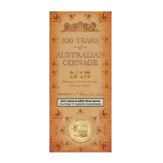 2010 $1 Uncirculated Coin: ANDA Show Special - "100 Years of Australian Coinage - 'C' Canberra Counterstamp."