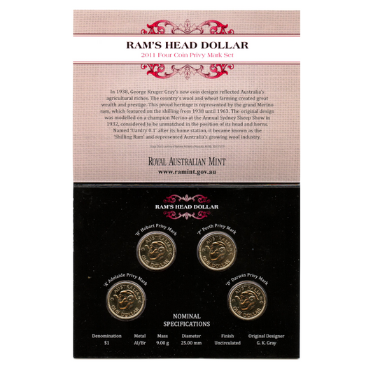 2011 $1 Uncirculated Four Coin Privy Mark Set: "Ram's Head Dollar - ADHP."