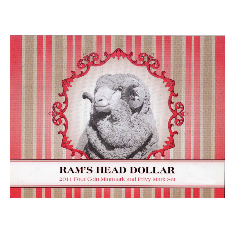 2011 $1 Uncirculated Four Coin Mintmark and Privy Mark Set: "Ram's Head Dollar - BCMS."