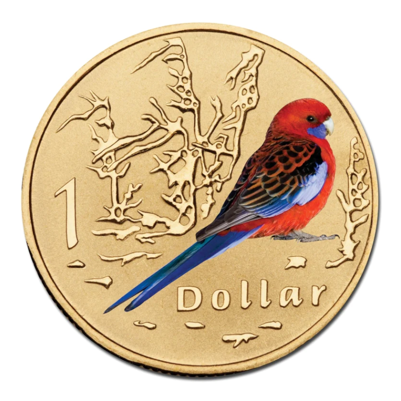 2011 $1 Uncirculated Coloured Coin: Air Series - "Crimson Rosella."