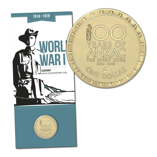 2014 $1 Uncirculated Coin: "Albany." - 100 Years of Anzac - The Spirit Lives. - 'AL' Counterstamp.