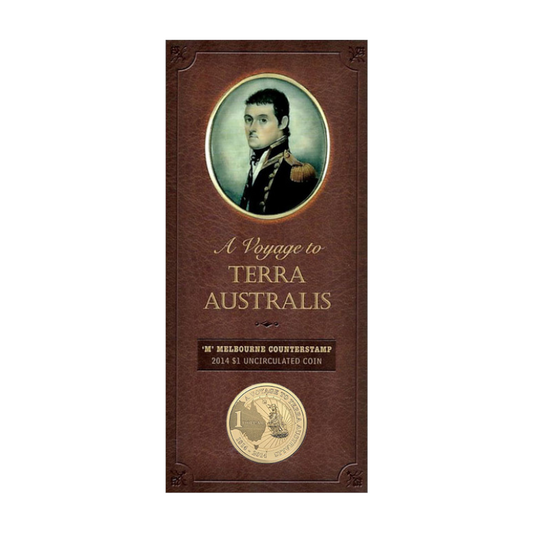 2014 $1 Uncirculated Coin: "A Voyage to Terra Australis." - 'M' Melbourne Counterstamp.