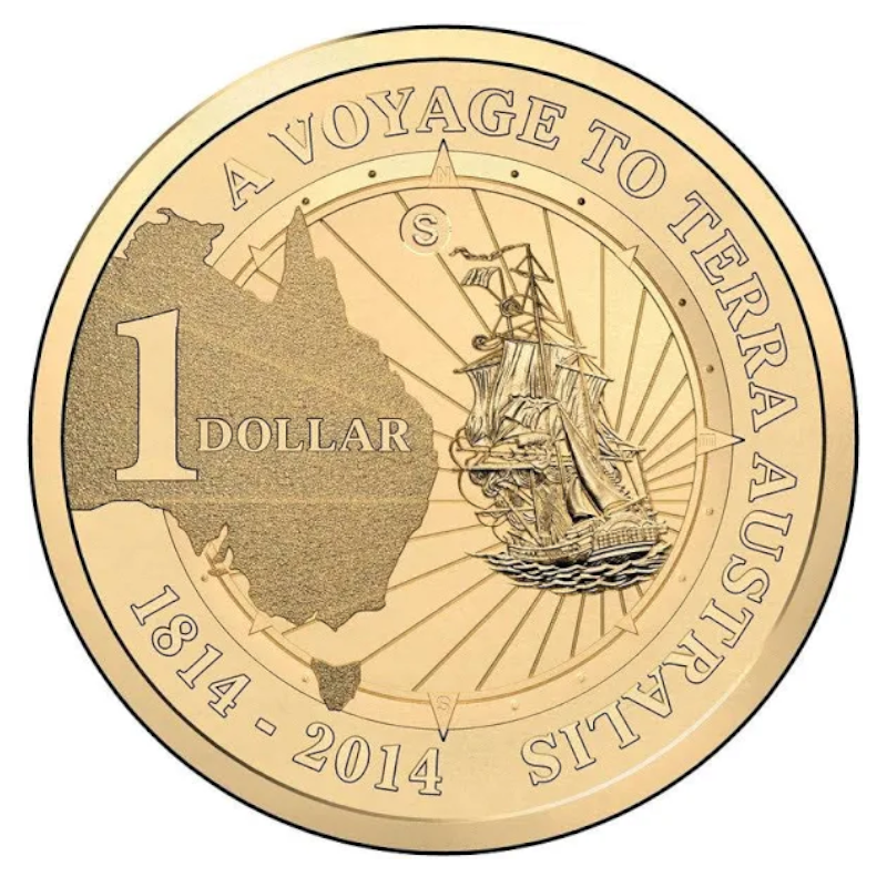 2014 $1 Uncirculated Coin: "A Voyage to Terra Australis." - 'S' Sydney Counterstamp.