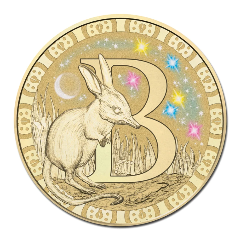 2015 $1 Coloured Frosted Uncirculated Coin: Alphabet 'B' - "Bilby."