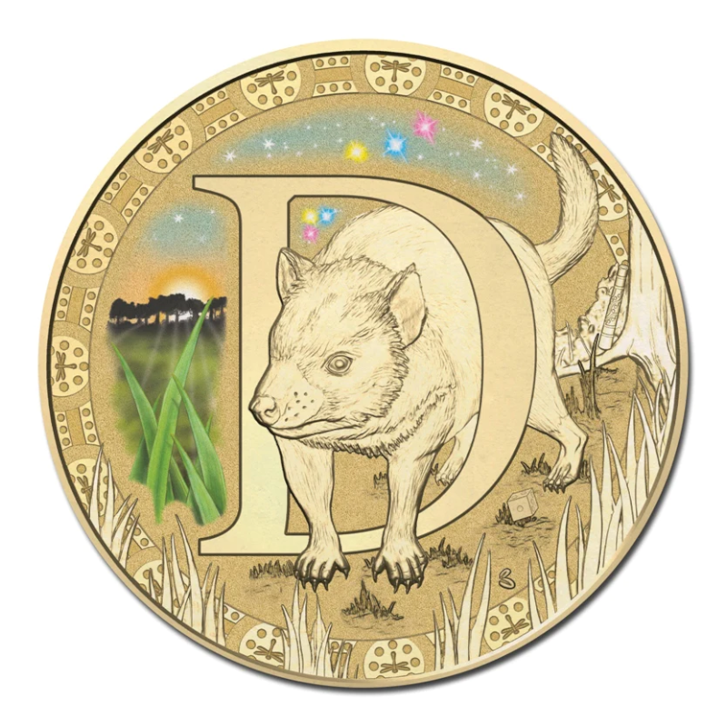 2015 $1 Coloured Frosted Uncirculated Coin: Alphabet 'D' - "Devil."