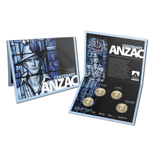 2015 $1 Uncirculated Four Coin Mintmark and Privy Mark Set: "Anzac Centenary - BCMS."