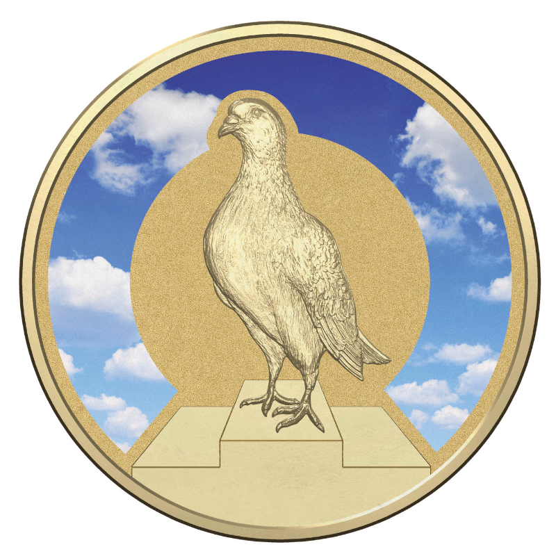 2015 $1 Coloured Frosted Uncirculated Coin: Unlikely Heroes - "Blue Chequer Cock."