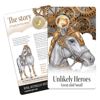 2015 $1 Coloured Frosted Uncirculated Coin: Unlikely Heroes - "Sandy the War Horse."