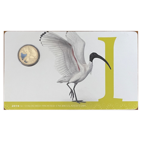 2016 $1 Coloured Frosted Uncirculated Coin: Alphabet 'I' - "Ibis."