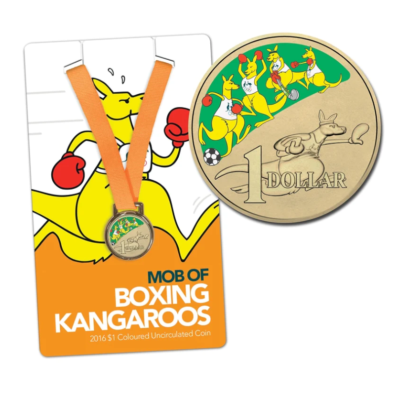 2016 $1 Coloured Uncirculated Coin: "Mob Of Boxing Kangaroos - Melissa Breen."