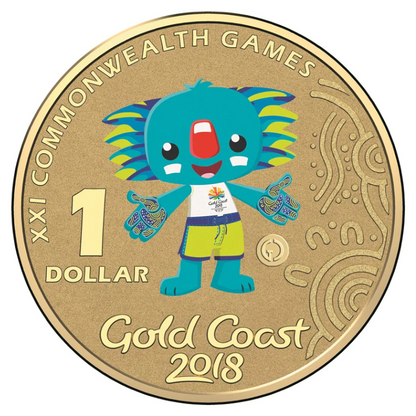 2018 $1 'GC' Counterstamp Coloured Frosted Uncirculated Coin: XXI Commonwealth Games - "Borobi - Day 4."