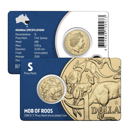 2018 $1 Uncirculated Coin - ANDA Show: "Mob Of Roos." - 'S' Sydney Privy Mark.