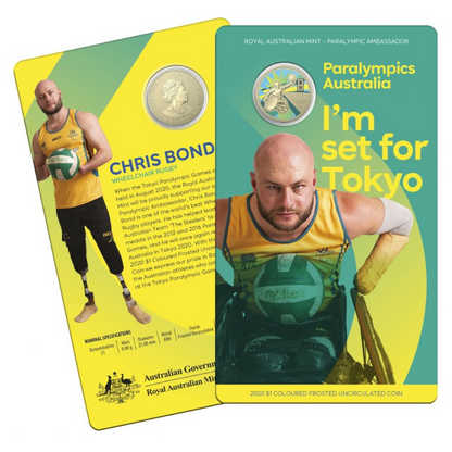 2020 $1 Coloured Frosted Uncirculated Coin: "Paralympics Australia Chris Bond - Wheelchair Rugby."