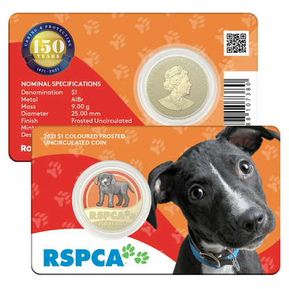 2021 $1 Coloured Frosted Uncirculated Coin: "150th Anniversary of the RSPCA - Dog."