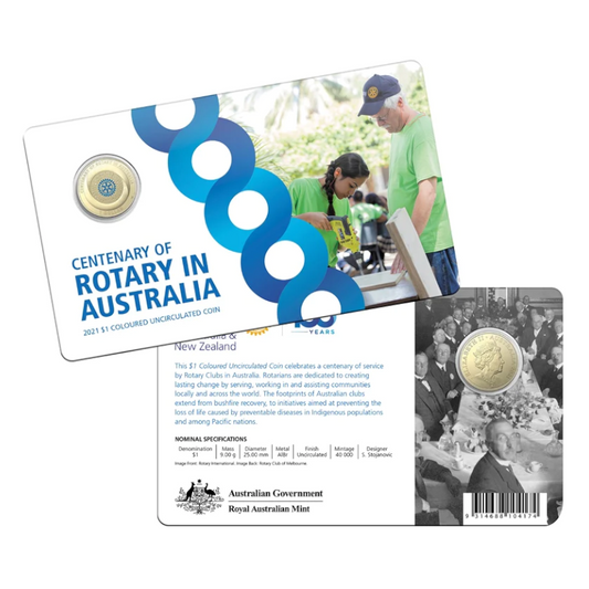 2021 $1 Coloured Uncirculated Coin: "Centenary of Rotary in Australia."