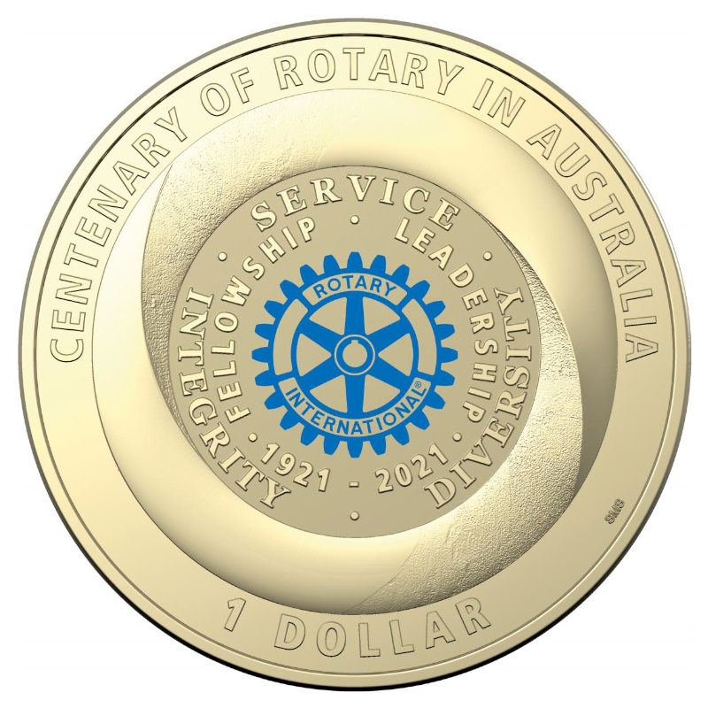 2021 $1 Coloured Uncirculated Coin: "Centenary of Rotary in Australia."