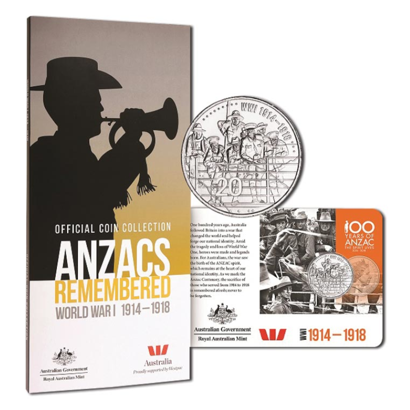 2015 20 cent Uncirculated Fourteen Coin Set: "Anzacs Remembered -  World War I 1914-1918."