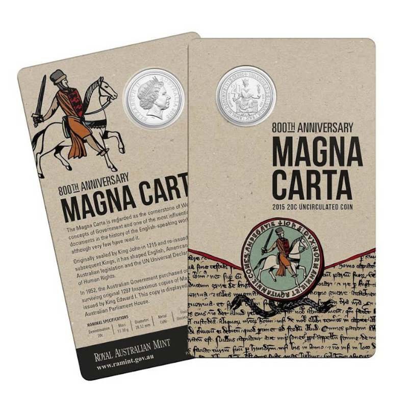 2015 20 cent Uncirculated Coin: "800th Anniversary of The Magna Carta."