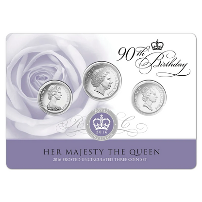 2016 20 cent and 50 cent Frosted Uncirculated Three Coin Set: "Queen's 90th Birthday."