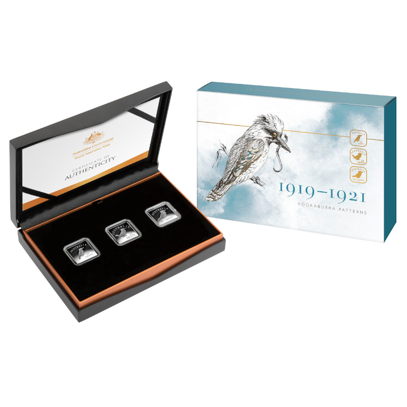 2019 25c Silver Proof 1/4 oz. Three Coin Set: "Centenary of the 1919-1921 Kookaburra Patterns."