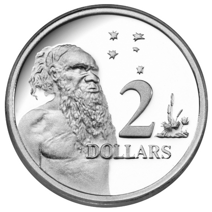 1988 $2 Silver Proof Coin: "Aboriginal Elder."