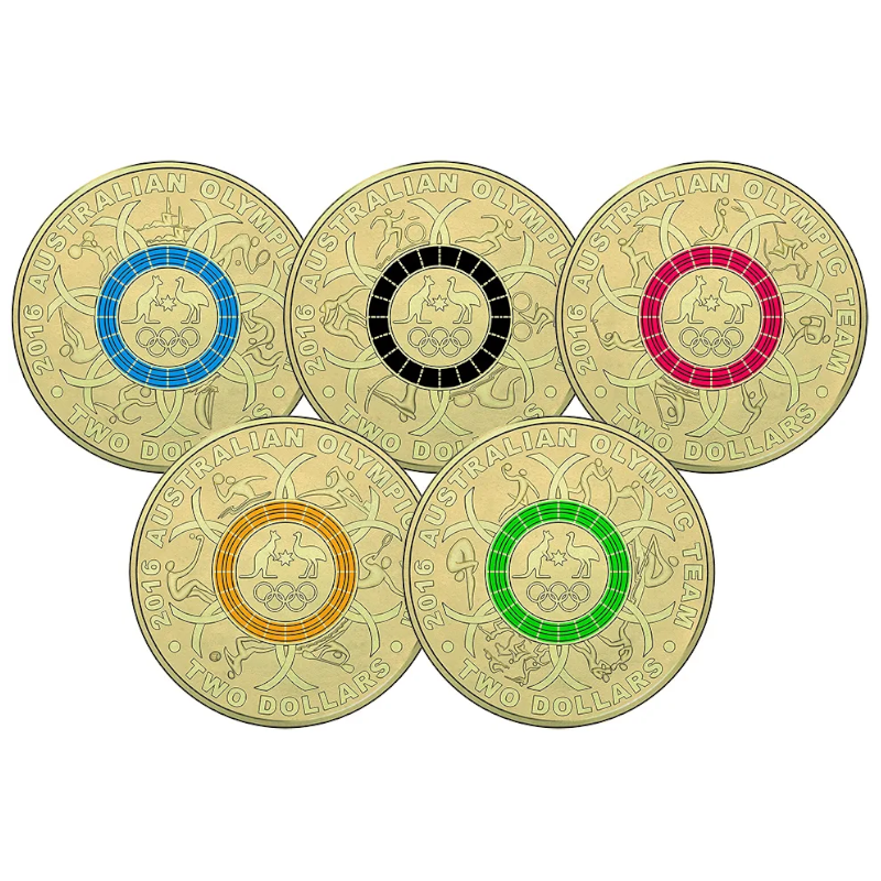 2016 $2 Coloured Uncirculated Five Coin Set: Rio Olympic Games - "Australian Olympic Team."