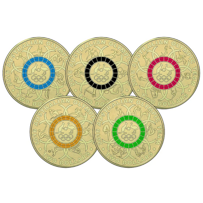 2016 $2 Coloured Uncirculated Five Coin Set: Rio Olympic Games - "Australian Olympic Team."