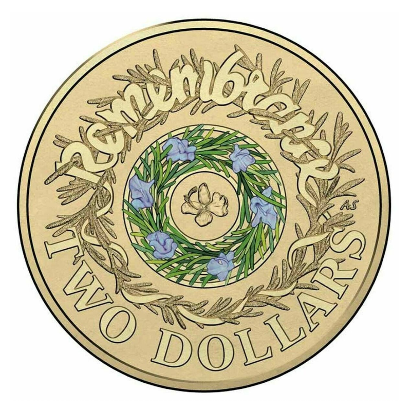 2017 $2 Coloured Uncirculated Coin: "Remembrance." - Downies Card.