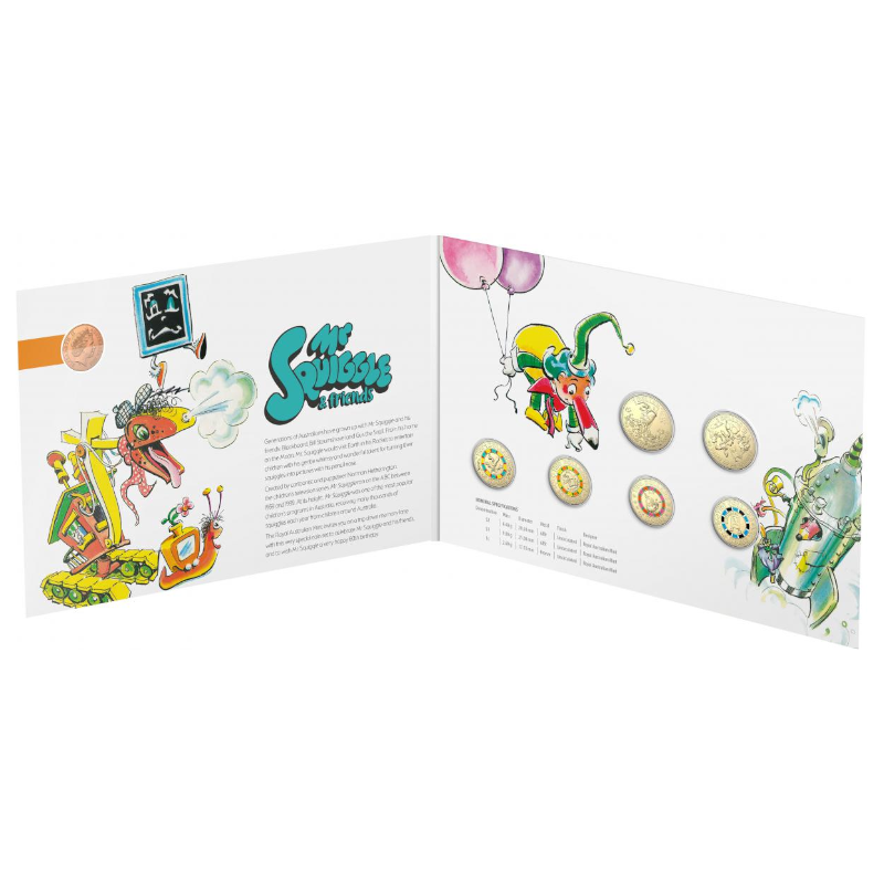 2019 $1 and $2 Uncirculated Seven Coin Collection: "Mr Squiggle & Friends."