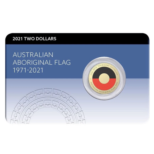 2021 $2 Coloured Uncirculated Coin: "50th Anniversary of the Australian Aboriginal Flag." - Downies Card.