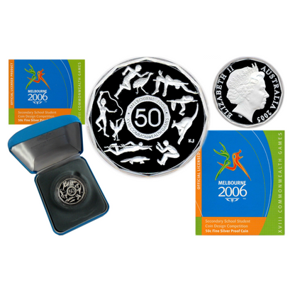 2005 50c Silver Proof Coin: "XVIII Commonwealth Games - Secondary School Student Coin Design."