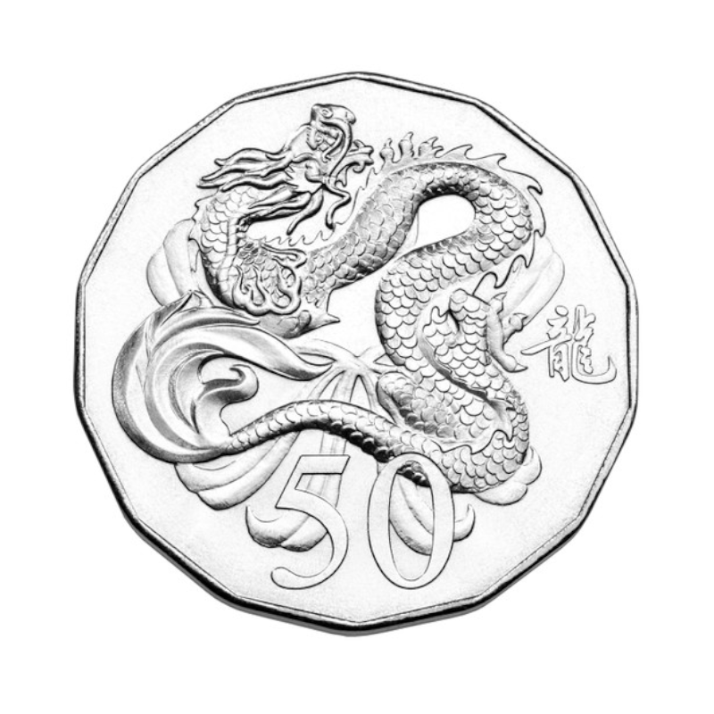 2012 50 cent Uncirculated Tetra-Decagon Coin: Lunar Series - "Year of the Dragon."