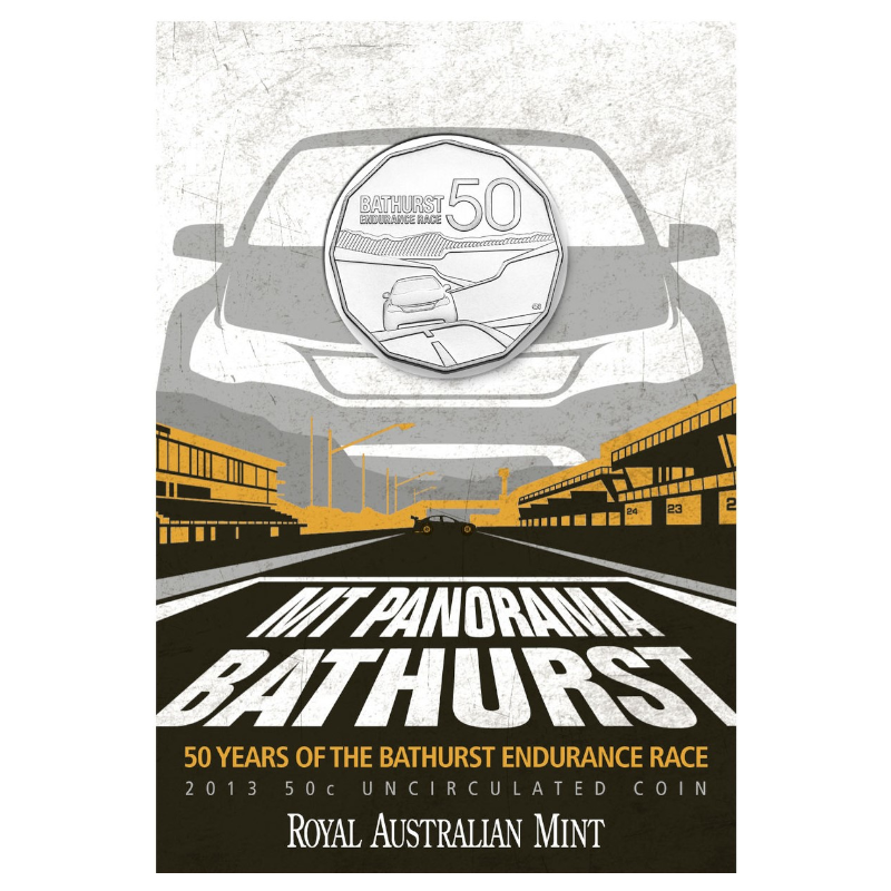 2013 50 cent Uncirculated Coin: "50 Years of the Bathurst Endurance Race."