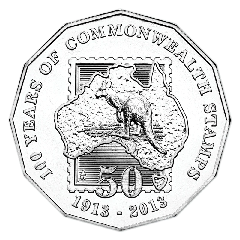 2013 50 cent Uncirculated Coin: "100 Years of Commonwealth Stamps."