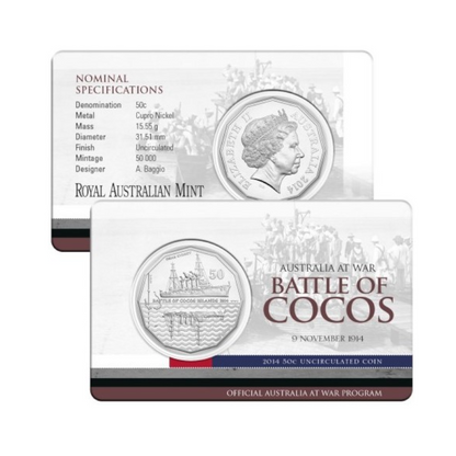 2014 50 cent Uncirculated Coin: Australia At War - "Battle of Cocos."