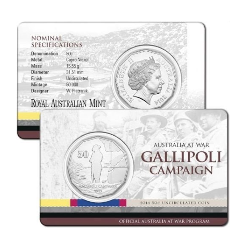 2014 50 cent Uncirculated Coin: Australia At War - "Gallipoli Campaign."