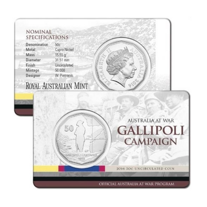 2014 50 cent Uncirculated Coin: Australia At War - "Gallipoli Campaign."