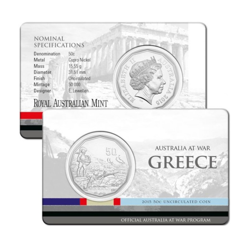 2015 50 cent Uncirculated Coin: Australia At War - "Greece."