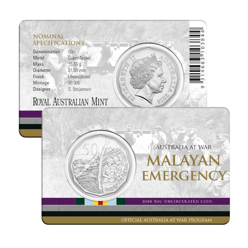 2016 50 cent Uncirculated Coin: Australia At War - "Malayan Emergency."