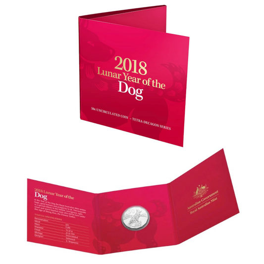 2018 50 cent Uncirculated Tetra-Decagon Coin: Lunar Series - "Year of the Dog."