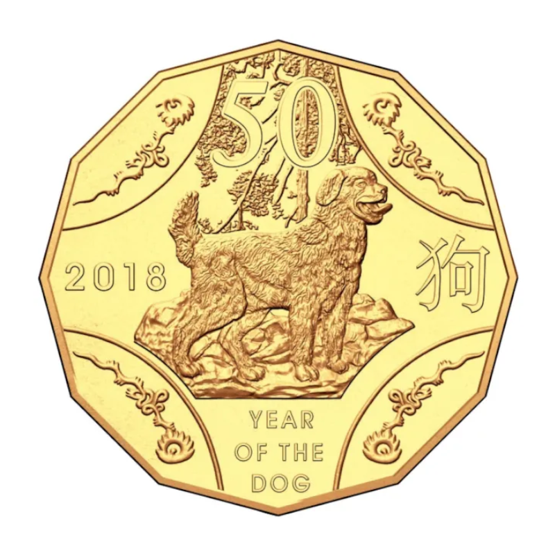 2018 50 cent Gold Plated Uncirculated Coin: Lunar Series - "Year of the Dog." WMF Release.