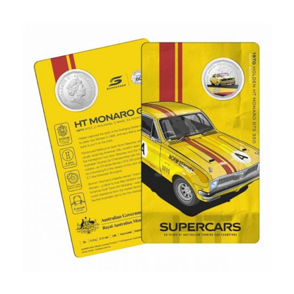 2020 50 cent Coloured Uncirculated Coin: Supercars - "1970 Holden HT Monaro GTS 350 - 'Norm Beechey'."