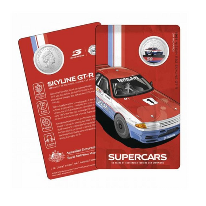 2020 50 cent Coloured Uncirculated Coin: Supercars - "1991 Nissan R32 Skyline GT-R 'Jim Richards'."