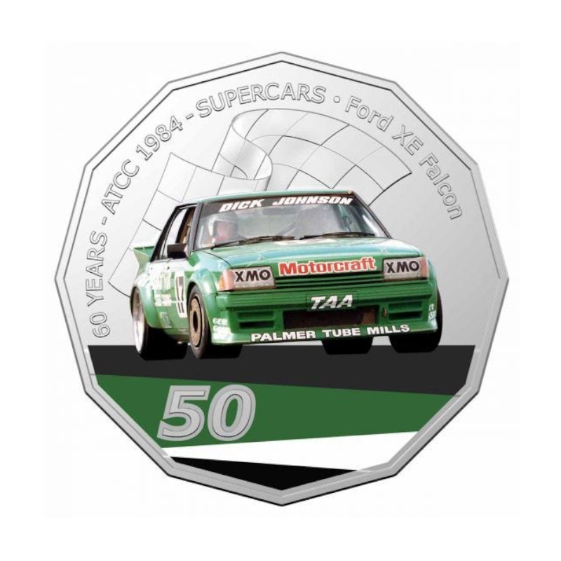 2020 50 cent Coloured Uncirculated Coin: Supercars - "1984 Ford XE Falcon - 'Dick Johnson'."