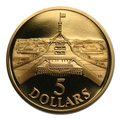 1988 $5 Proof Coin: "New Parliament House."